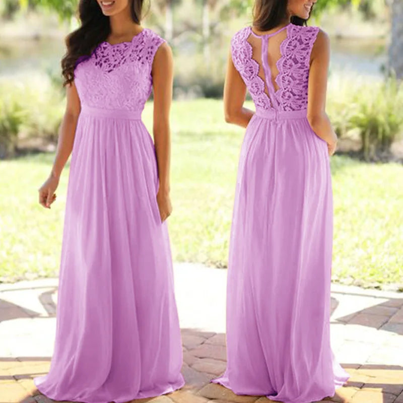 2026 Women Elegant Lace Patchwork Long Dress Female Solid Wedding Bridesmaid Party Maxi Dress Robe Femme Vestidos Dresses S-5XL