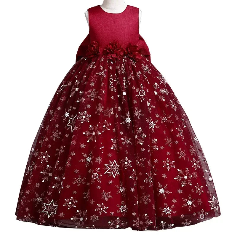 Fashion Bow Flower Girl Dresses Mesh Lace Sleeveless Girls Dresses for Party and Wedding Summer Girls Party Dresses 3-12 Years