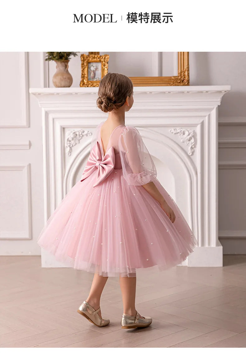 Flower Girl Dress for Birthday Party New Formal Gowns for 3-8 Years Children White Princess Dresses For Wedding Ceremony
