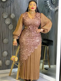 Elegant African Dresses for Women Plus Size Sequin Evening Party Long Dress Dashiki Ankara Turkey Outfits Robe African Clothes