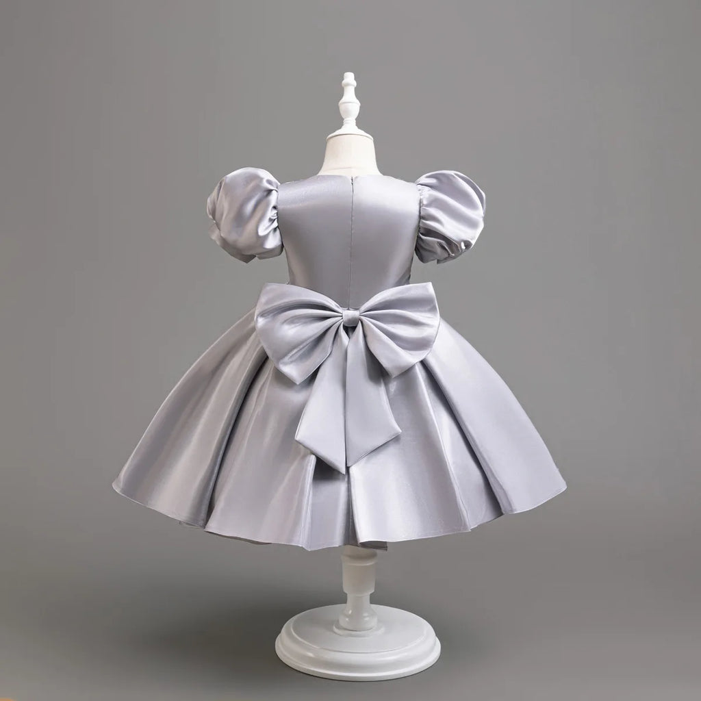 New flower girl wedding dress for girls satin puff sleeve evening dress for girls 3-10 years old girls graduation party performa