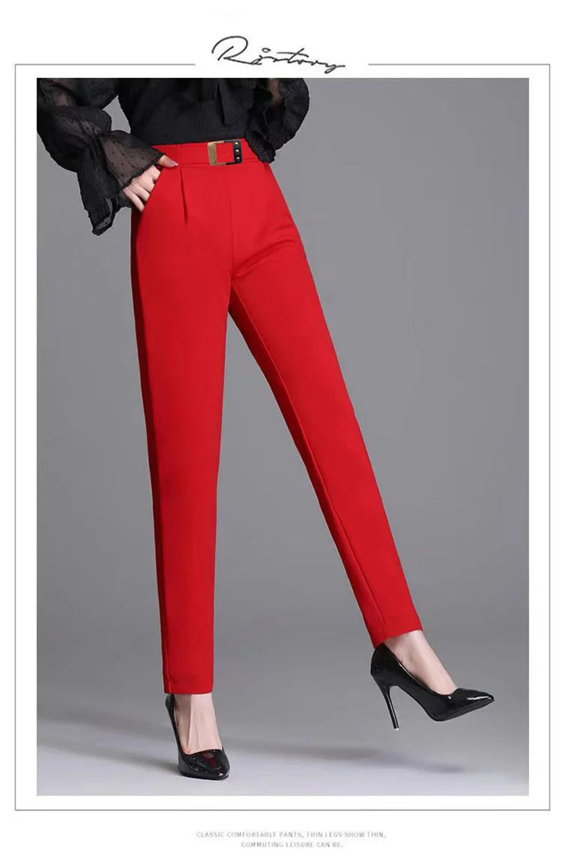 New Spring Summer Women High Waist Solid Elegant Ankle-Length Pants Office Ladies Skinny Chic Trousers Female Casual Haren Pants