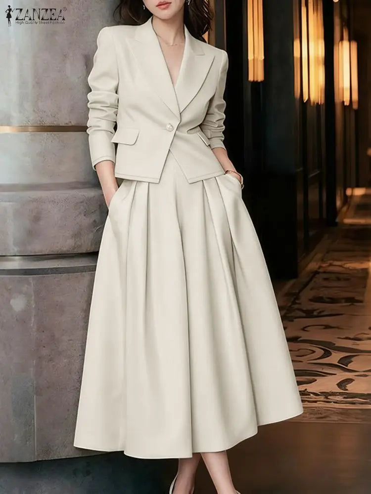 ZANZEA Spring Outfits Women 2026 Elegant Long Sleeve Blazer Dress Suit Office 2 Piece Sets Fashion Work OL Tracksuit Oversize