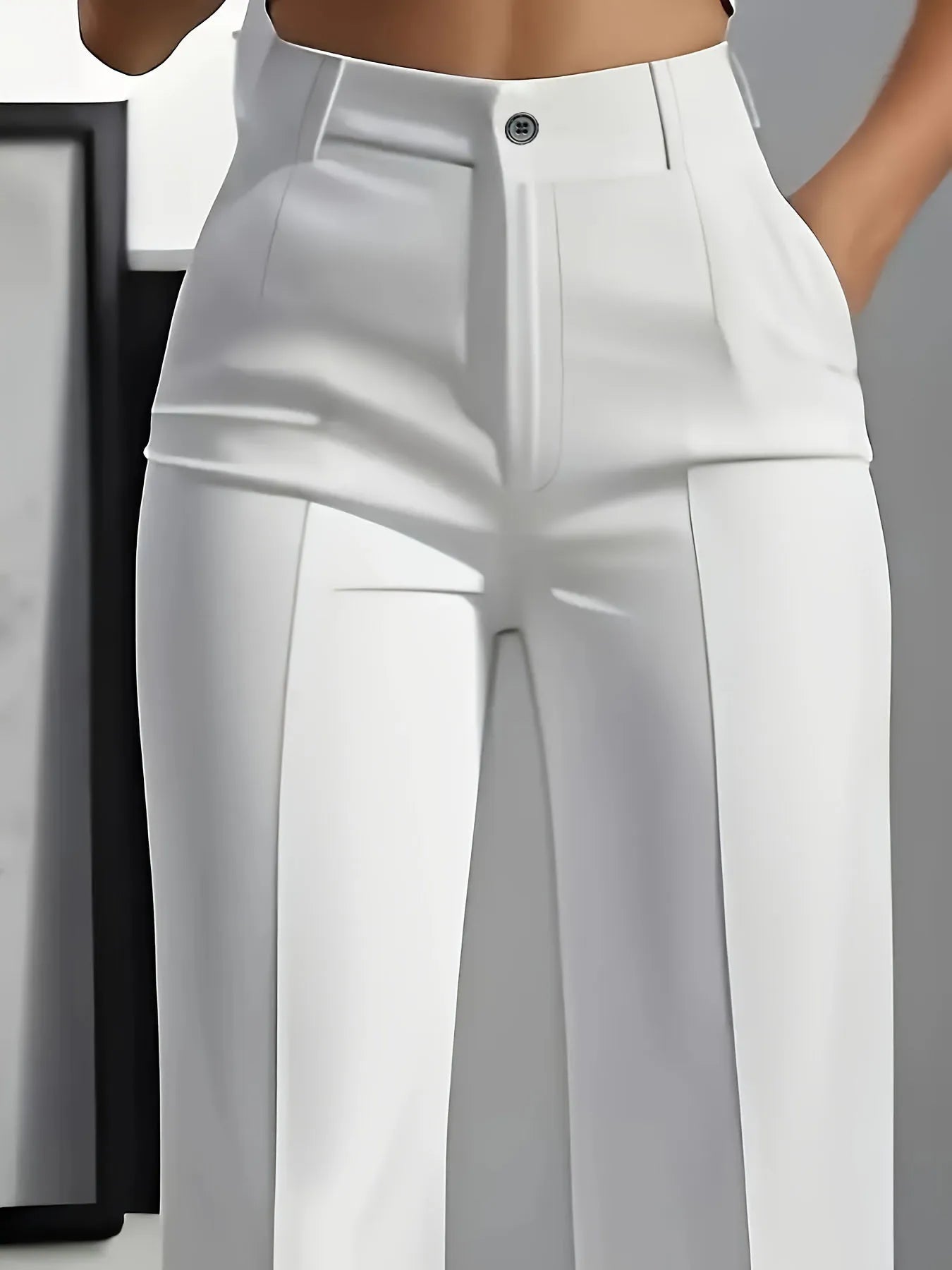 Women's High Waist Dress Pants - Flowy Straight Leg Trousers, Minimalist Office Tailored Pants