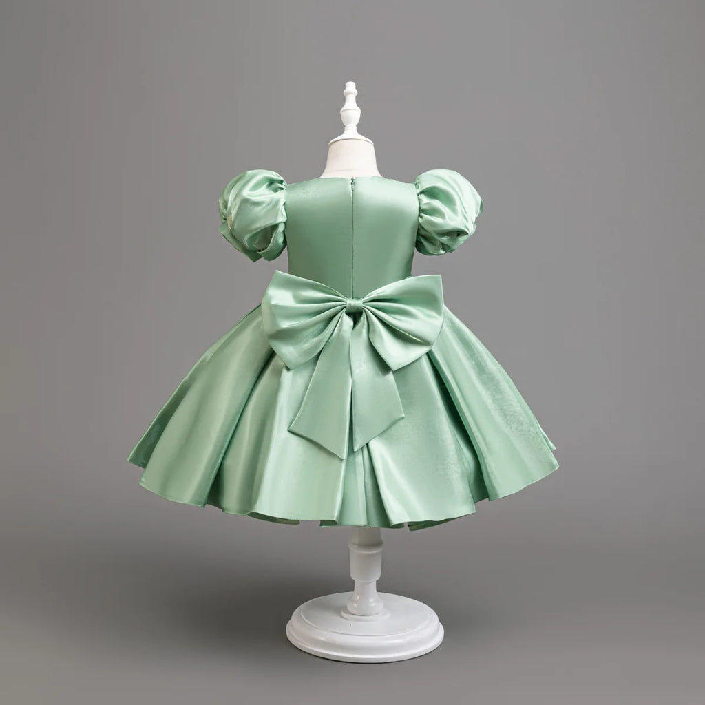 New flower girl wedding dress for girls satin puff sleeve evening dress for girls 3-10 years old girls graduation party performa