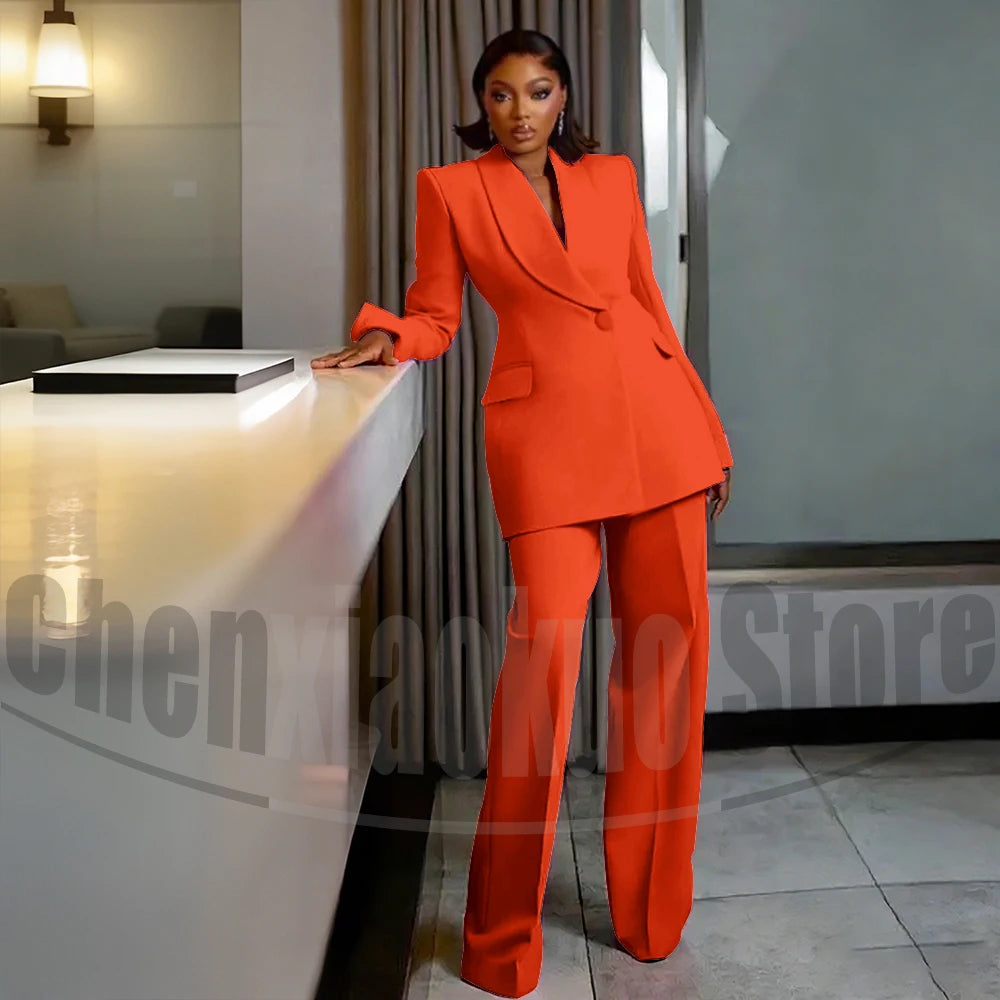 Women's One Button Suit Fashion Shawl Lapel Tailored Wear Party Evening Wedding High Quality Fashion Pants Sets Two Piece