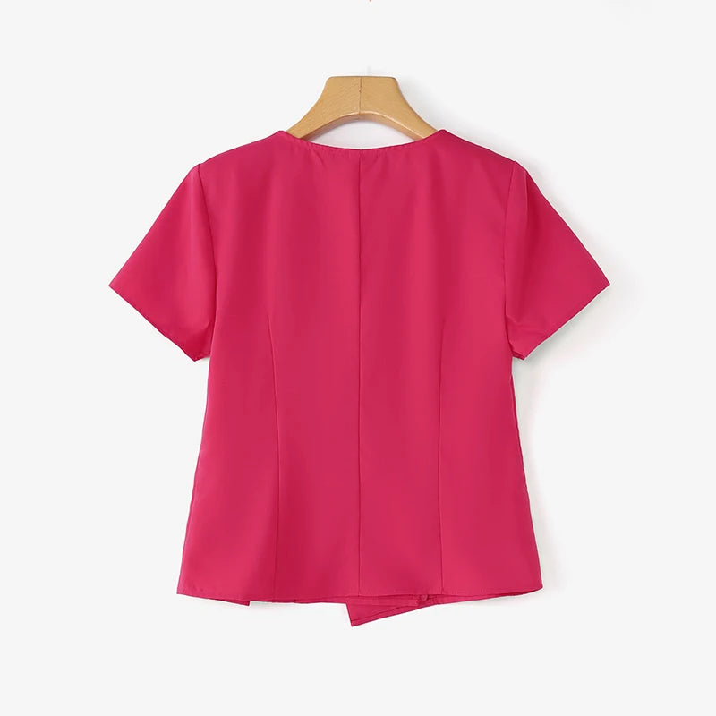 ZANZEA Fashion Shirts Women Elegant Office Tops Casual Short Sleeve Blusas Oversized V Neck Tunic 2025 Solid Color Pullover