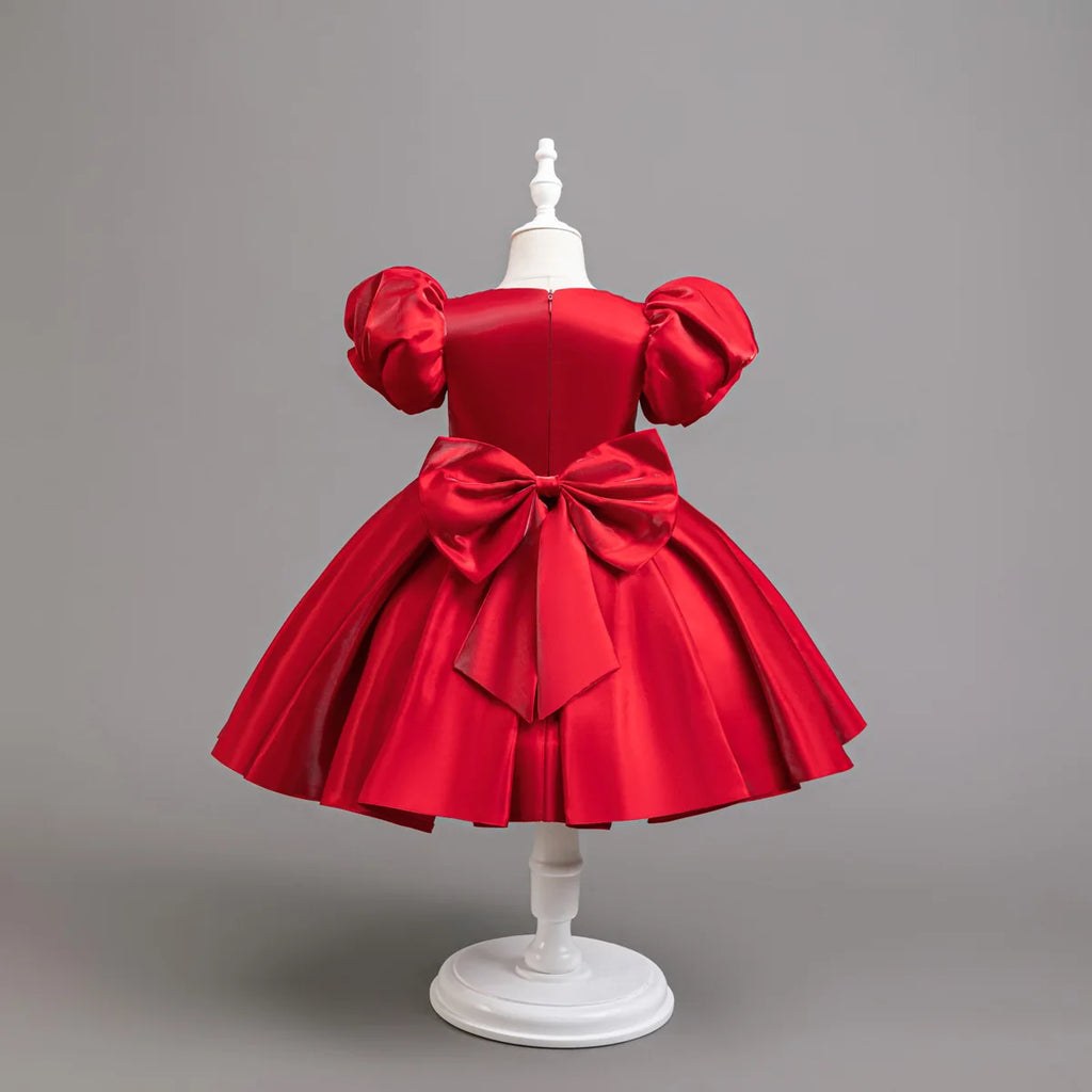 New flower girl wedding dress for girls satin puff sleeve evening dress for girls 3-10 years old girls graduation party performa