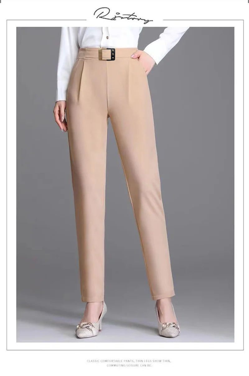New Spring Summer Women High Waist Solid Elegant Ankle-Length Pants Office Ladies Skinny Chic Trousers Female Casual Haren Pants