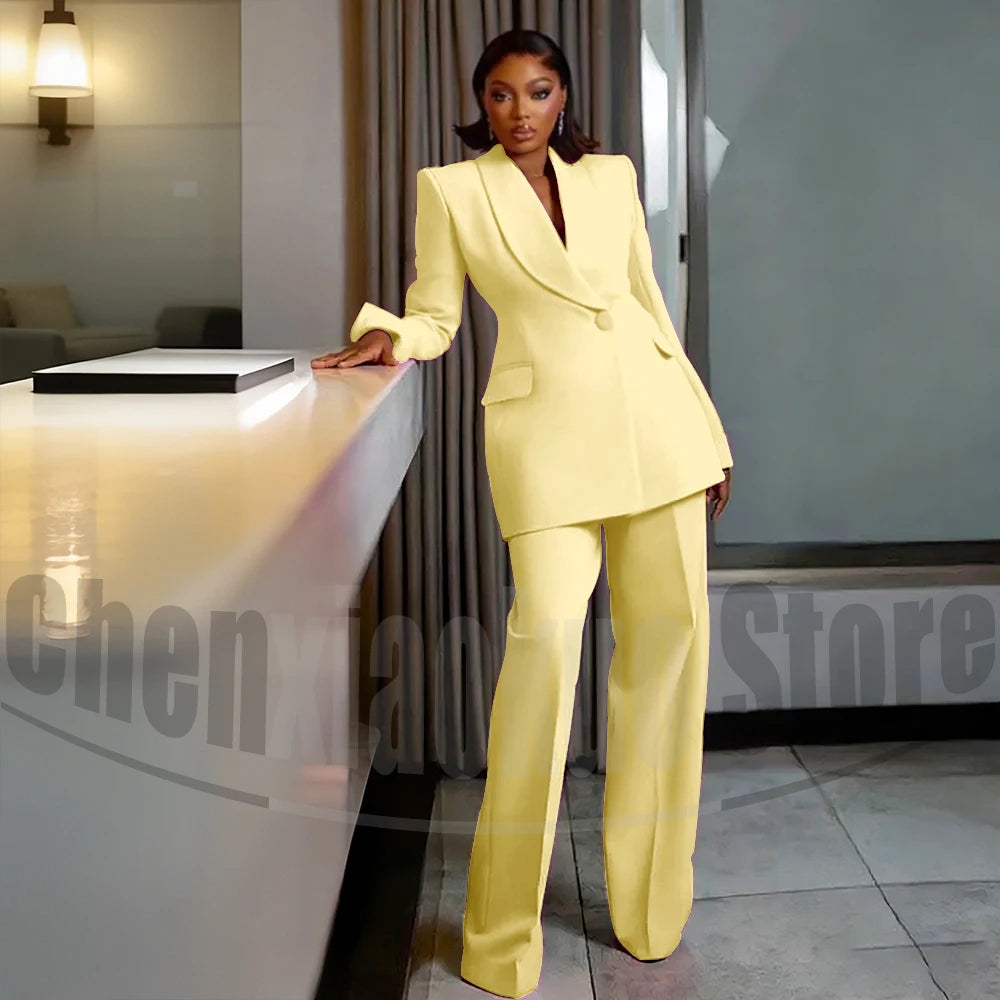 Women's One Button Suit Fashion Shawl Lapel Tailored Wear Party Evening Wedding High Quality Fashion Pants Sets Two Piece
