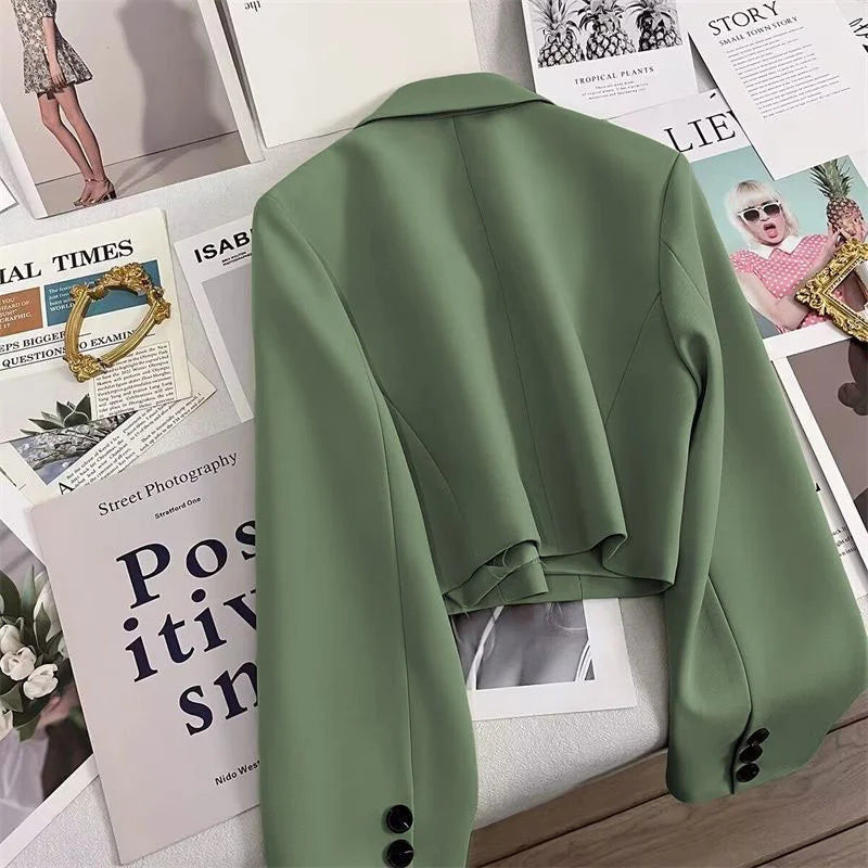 Short Fashion Women Blazers Casual Elegant Female Suits Jacket Tops Spring Autumn Solid Long Sleeve Office Lady Blazer Coat Tops