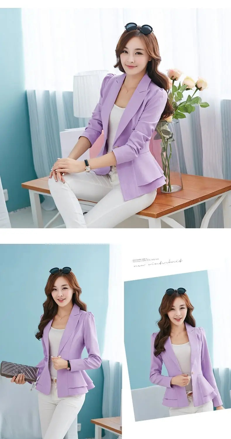 Office Lady Elegant Fashion Skinny Patchwork Solid Color Button Notched Ruffles Blazers Thin Spring Summer Women's Clothing 2023