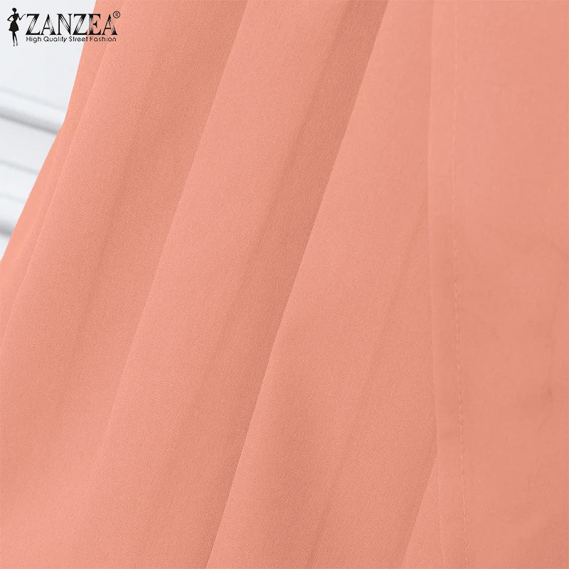 ZANZEA Women OL Work Dress Elegant Knee-Length Suits Sundress Summer 2025 Casual Short Sleeve Vestidos Solid Lapel Neck Robes