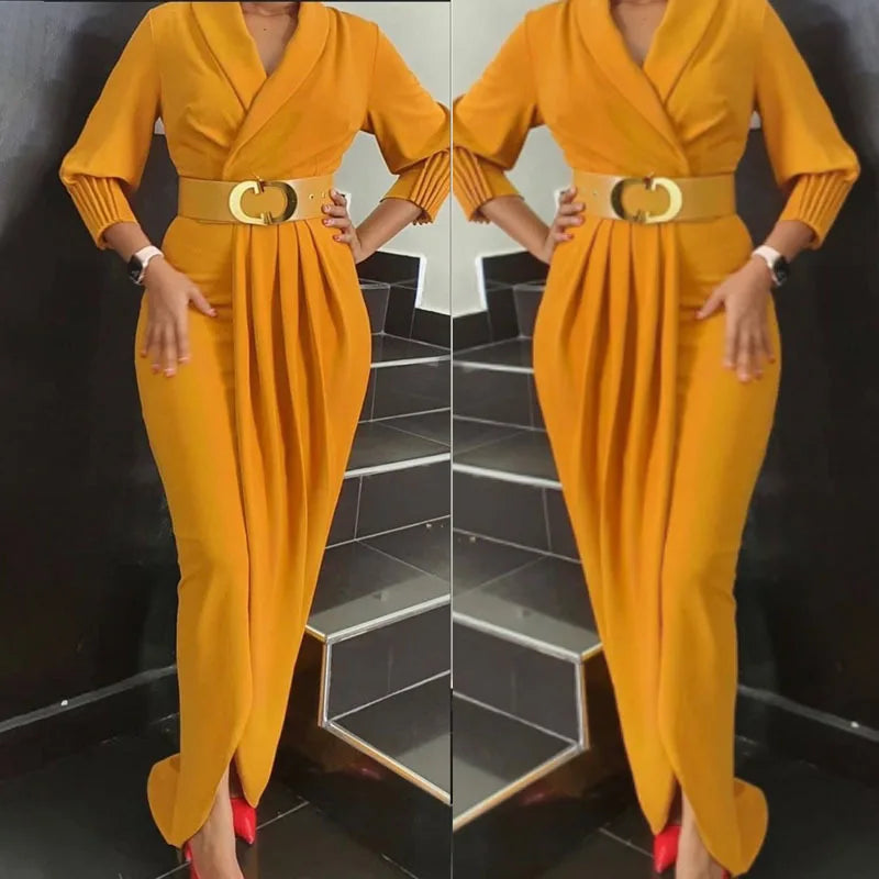 2024Elegant Office Ladies Dresses Women Fall Clothes Plus Size Long Sleeve Slim 3XL Dresses With Belt