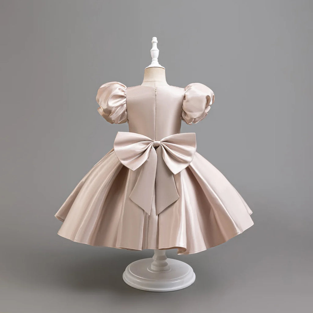 New flower girl wedding dress for girls satin puff sleeve evening dress for girls 3-10 years old girls graduation party performa