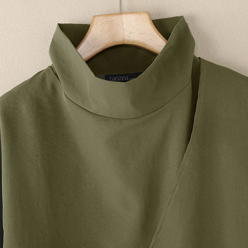 2025 Stylish Long Sleeve Office Blouses ZANZEA Women Autumn Turtleneck Tops Elegant Solid Shirt Irregular Blusas Female Mujer