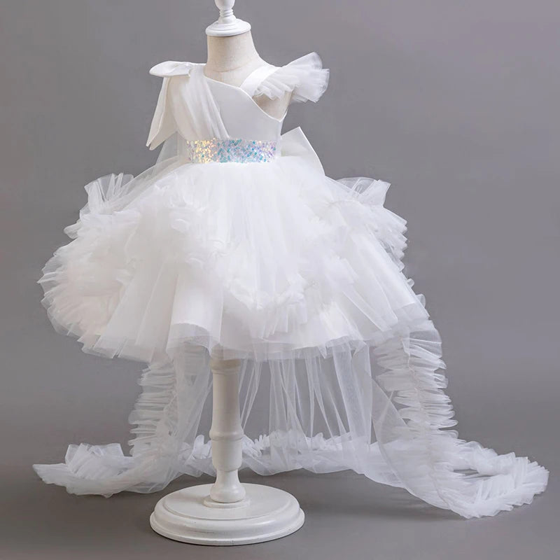 KLFLGD New summer girls party dresses flower girl wedding elegant party dress 2-6 year old girl pink tulle tail dress