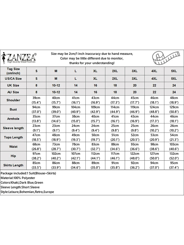 ZANZEA Fashion 2PCS Women Summer Dress Sets Summer Work OL Tracksuits Elegant Short Sleeve Blouse Sundress Casual Solid Outfits