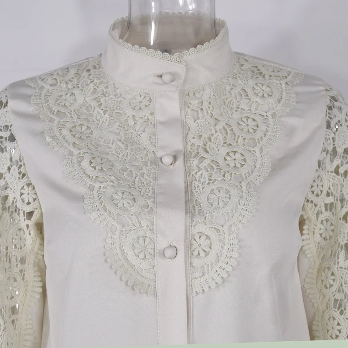 Women's Blouses White Office Spring Casual Button V-neck Long Sleeve Elegant Hook Flower Hollow Shirt For Female