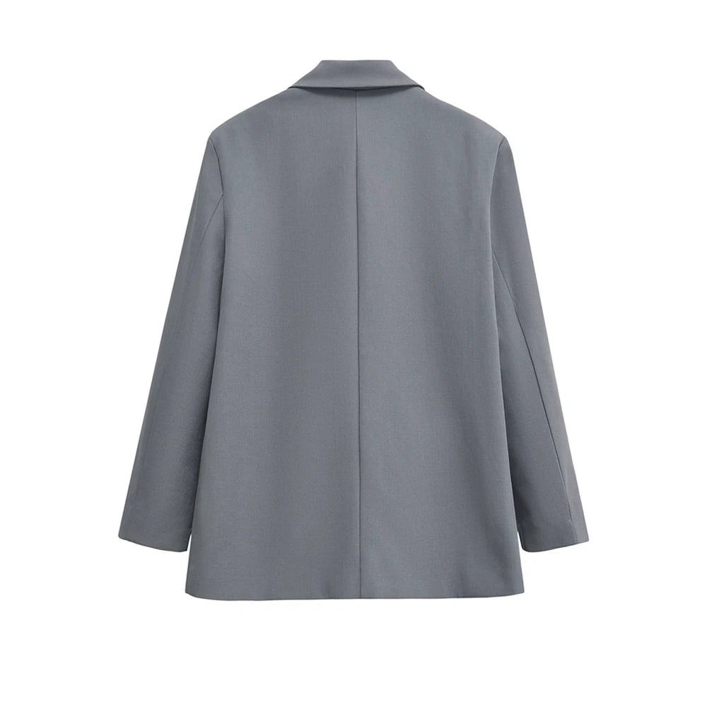 Women's Double Breasted Office Wear Blazer Coat, Long Sleeve, Flap Pockets, Female Outerwear, Chic Tops, Fashion