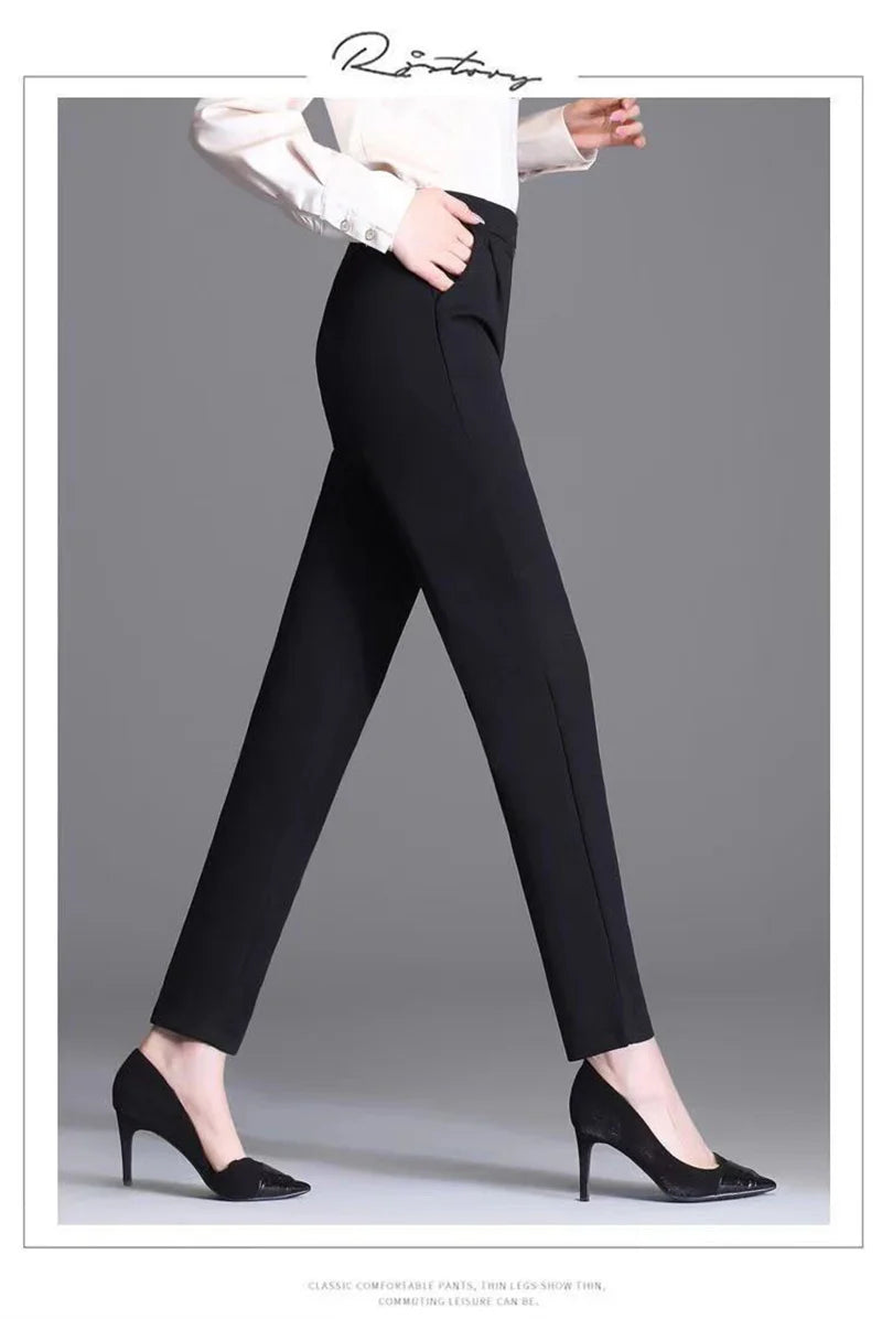 New Spring Summer Women High Waist Solid Elegant Ankle-Length Pants Office Ladies Skinny Chic Trousers Female Casual Haren Pants