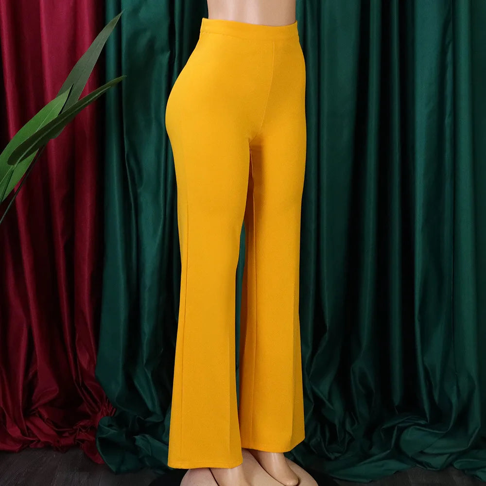 Women Shiny Yellow Capris Pants High Waist Trousers Office Work Lady Full Length Summer Bottoms Capris 2023 Spring Summer