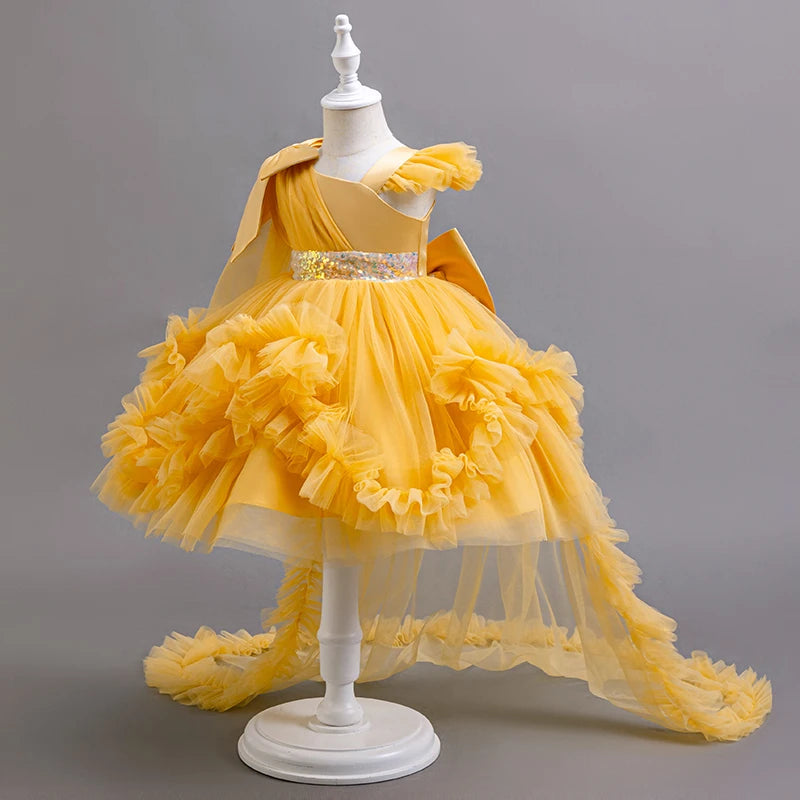 KLFLGD New summer girls party dresses flower girl wedding elegant party dress 2-6 year old girl pink tulle tail dress