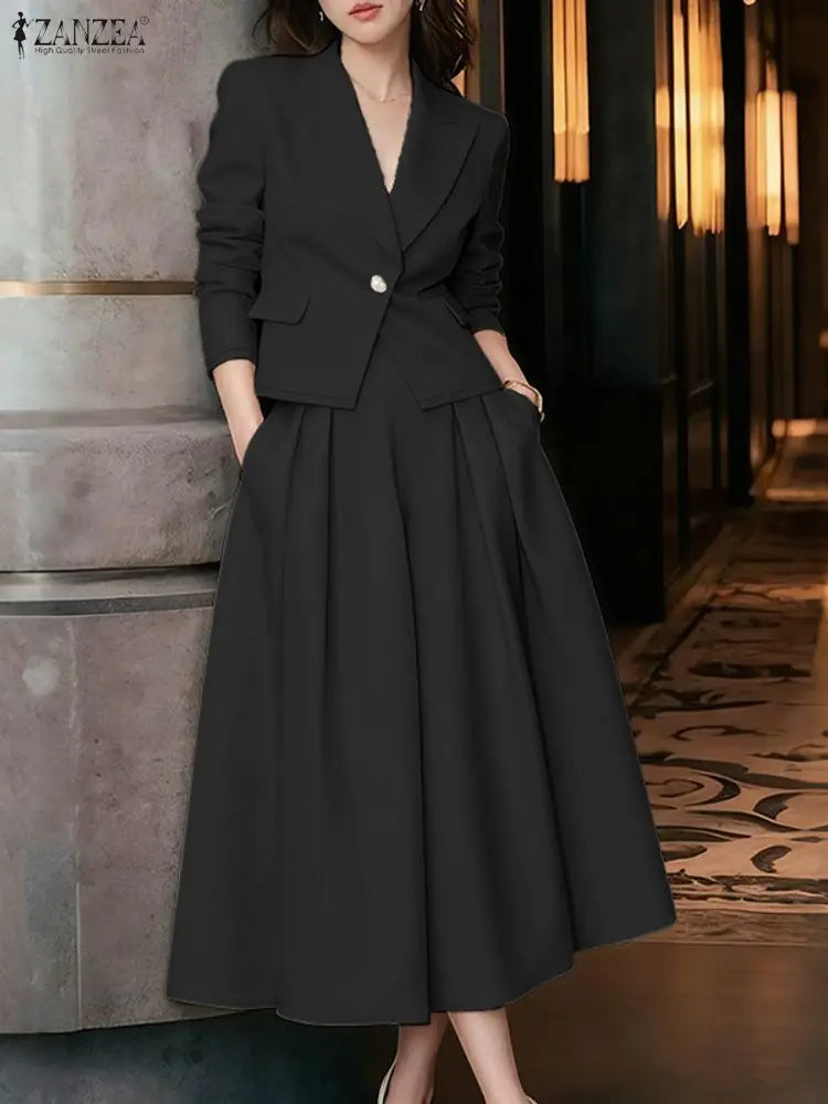 ZANZEA Spring Outfits Women 2026 Elegant Long Sleeve Blazer Dress Suit Office 2 Piece Sets Fashion Work OL Tracksuit Oversize
