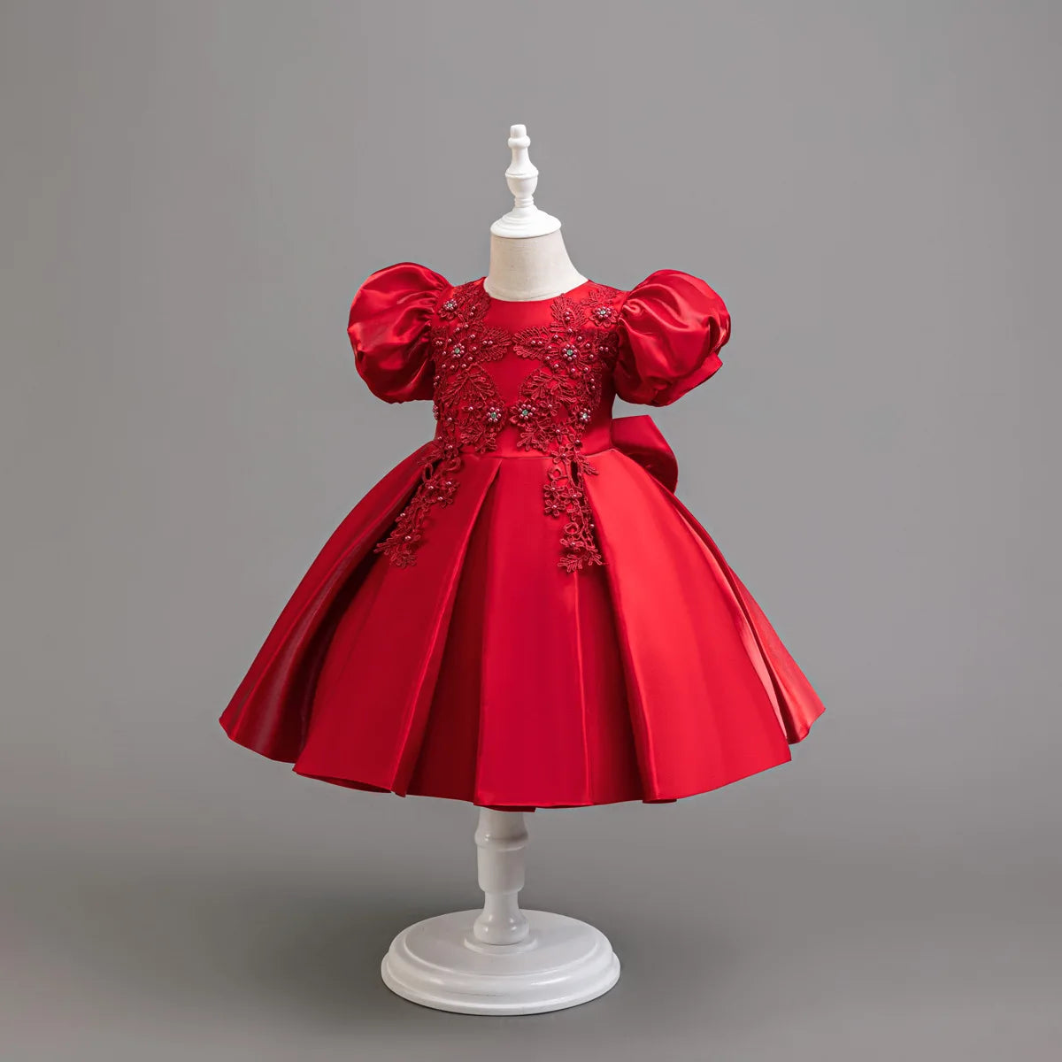 New flower girl wedding dress for girls satin puff sleeve evening dress for girls 3-10 years old girls graduation party performa