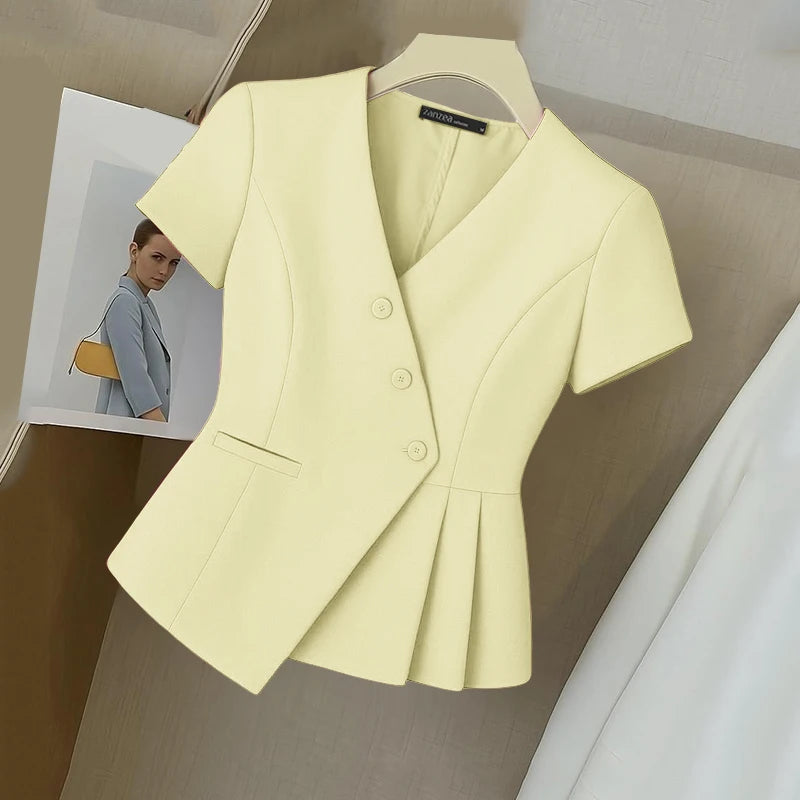 ZANZEA Fashion Shirts Women Elegant Office Tops Casual Short Sleeve Blusas Oversized V Neck Tunic 2025 Solid Color Pullover