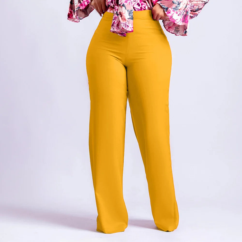 Women Shiny Yellow Capris Pants High Waist Trousers Office Work Lady Full Length Summer Bottoms Capris 2023 Spring Summer