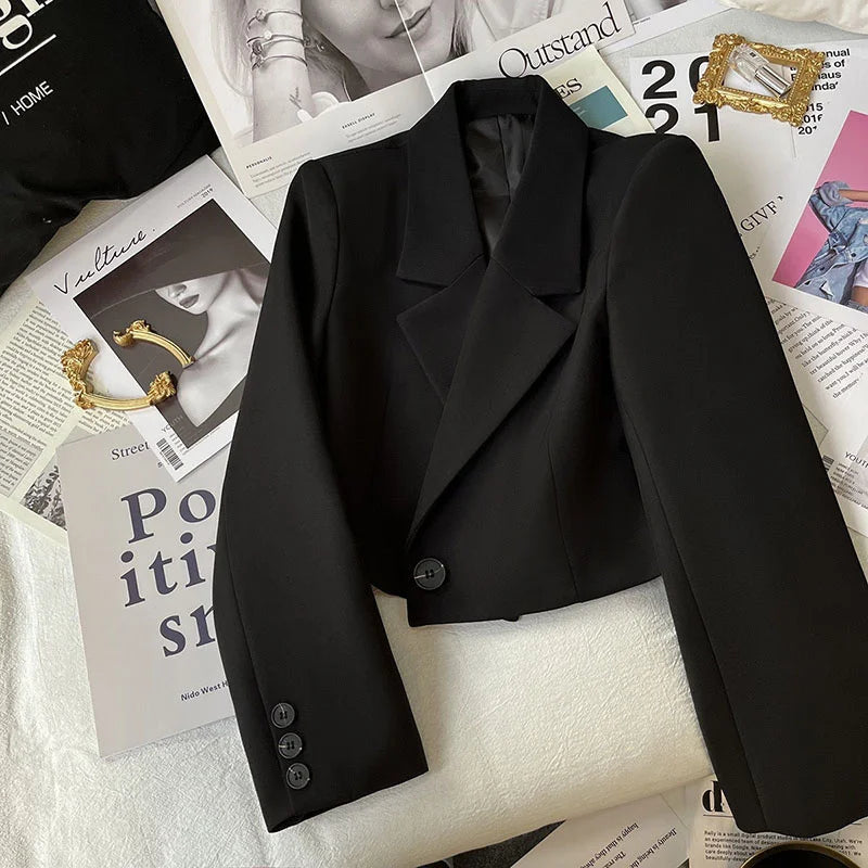 Short Fashion Women Blazers Casual Elegant Female Suits Jacket Tops Spring Autumn Solid Long Sleeve Office Lady Blazer Coat Tops