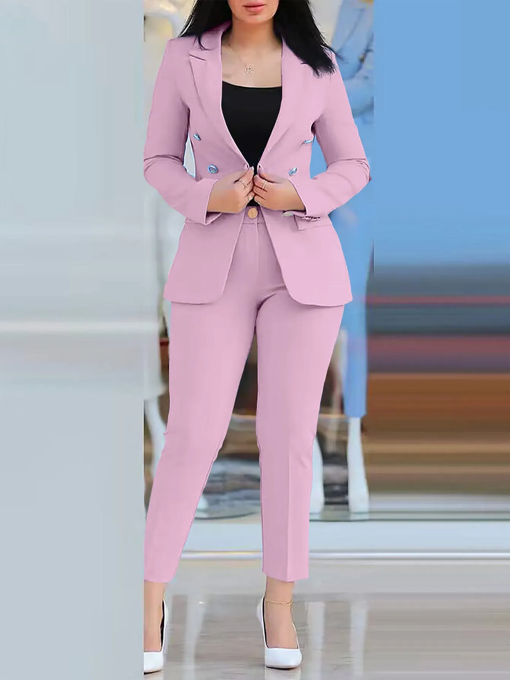 Sets for Women 2 Pieces Autumn Fashion Notched Neck Long Sleeve Blazer & Elegant High Waist Work Pants Set Office Lady