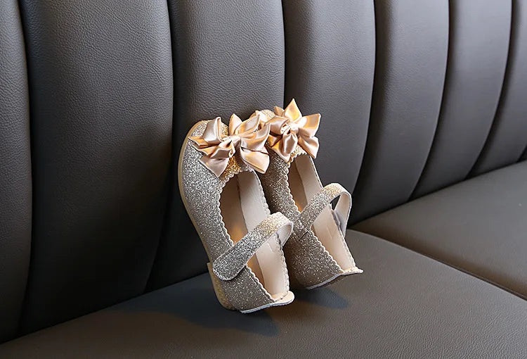 Girls Shoes Fashion Sequin Kids Princess Shoe Bow Shallow Single Shoe Soft Sole Children Flats Toddler Party Wedding Shoes Туфли