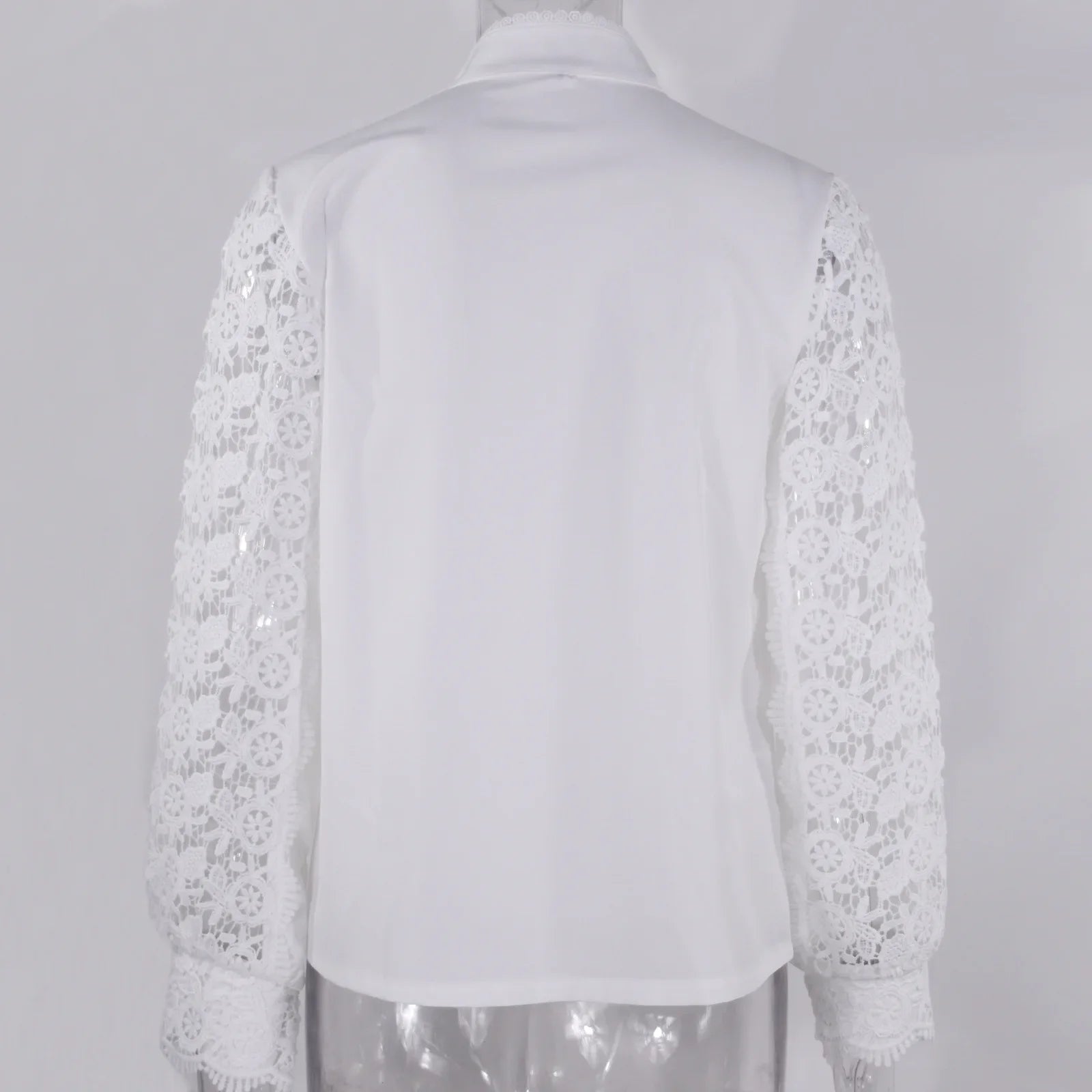 Women's Blouses White Office Spring Casual Button V-neck Long Sleeve Elegant Hook Flower Hollow Shirt For Female