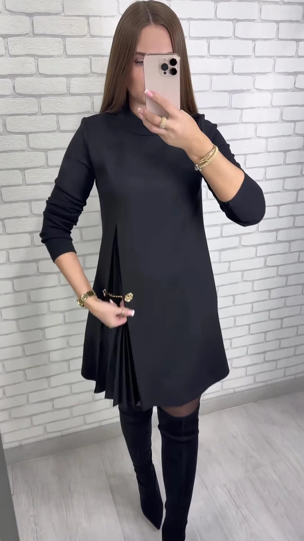 Fashion black casual dress new autumn o neck long sleeve office Holiday party solid dresses for women robe femme vestidos