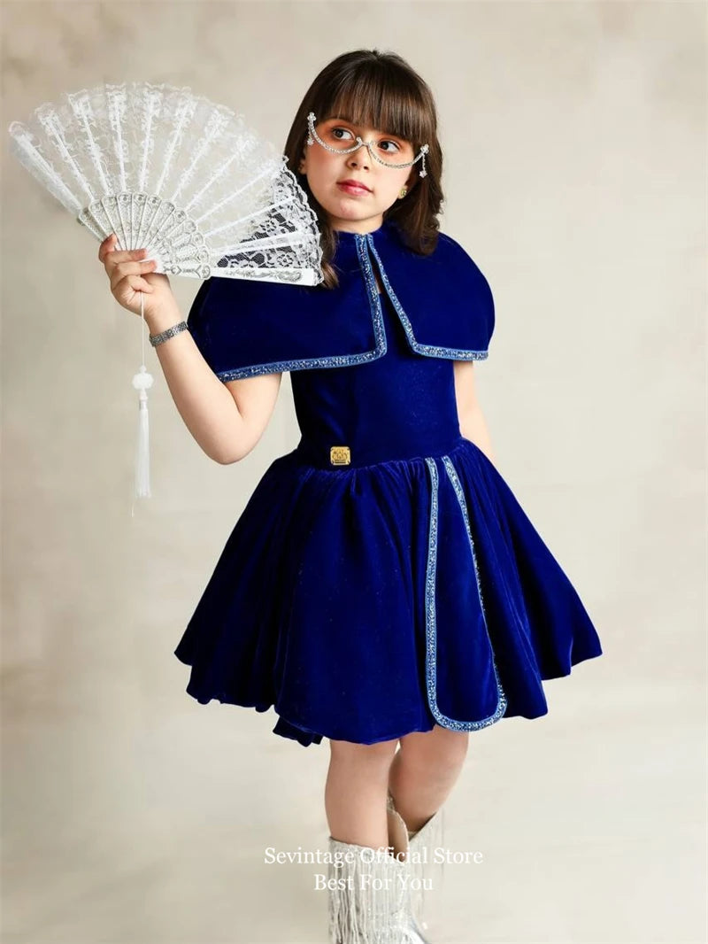 Sevintage Luxury Velvet Flower Girl Dresses A-Line With Jacket Dubai Birthday Dresses For Girls Formal Party Gowns  Customized