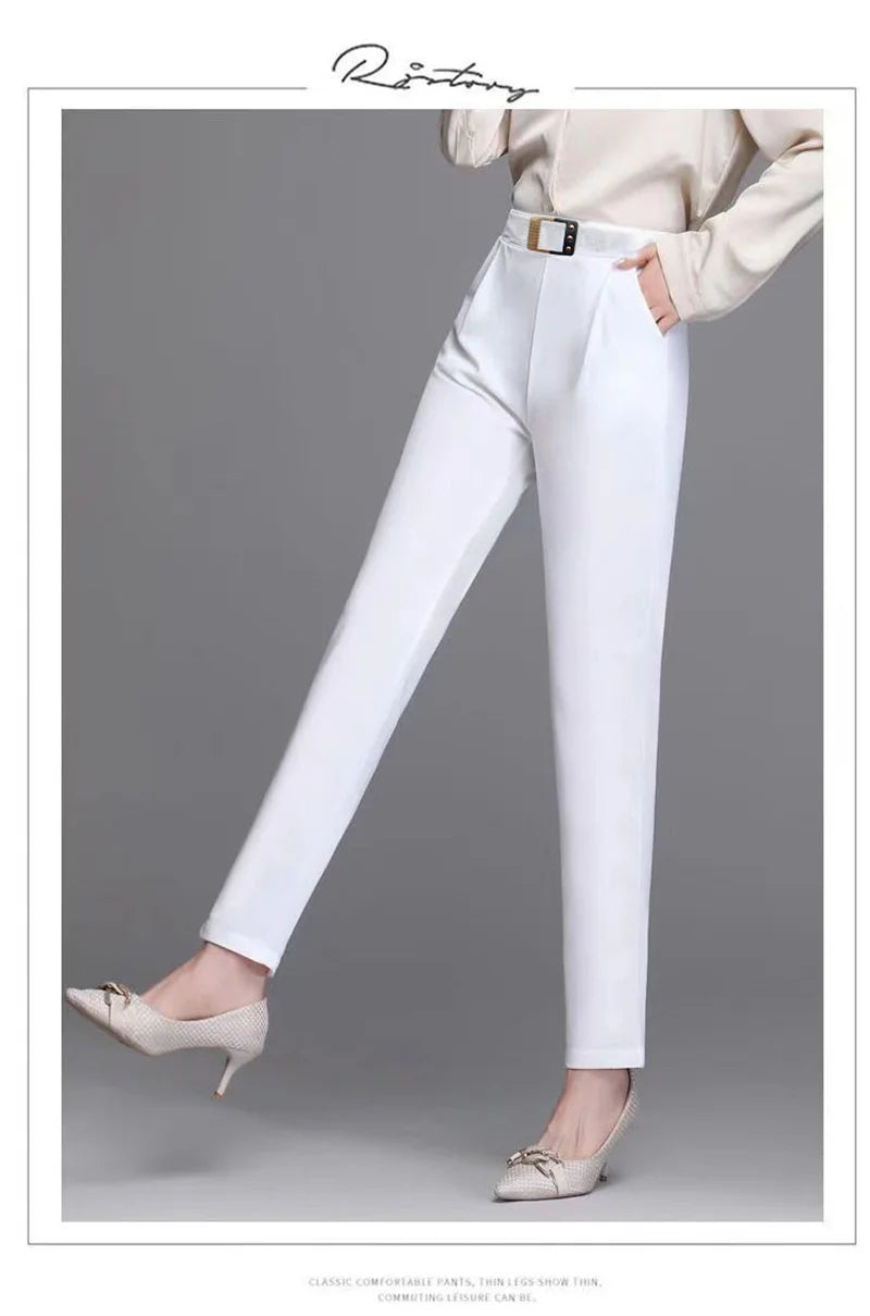 New Spring Summer Women High Waist Solid Elegant Ankle-Length Pants Office Ladies Skinny Chic Trousers Female Casual Haren Pants