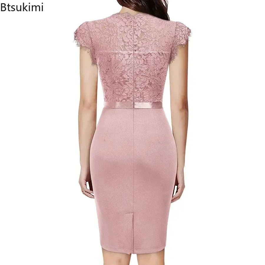 2026 Women's Elegant Lace Evening Wedding Party Dress Sexy Office Ladies Bodycon Dresses Fashion Birthday Club Vestidos Female