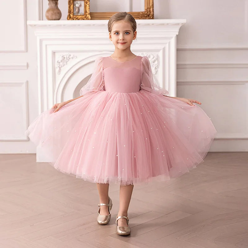 Flower Girl Dress for Birthday Party New Formal Gowns for 3-8 Years Children White Princess Dresses For Wedding Ceremony