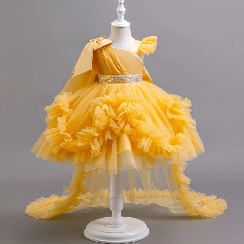 KLFLGD New summer girls party dresses flower girl wedding elegant party dress 2-6 year old girl pink tulle tail dress
