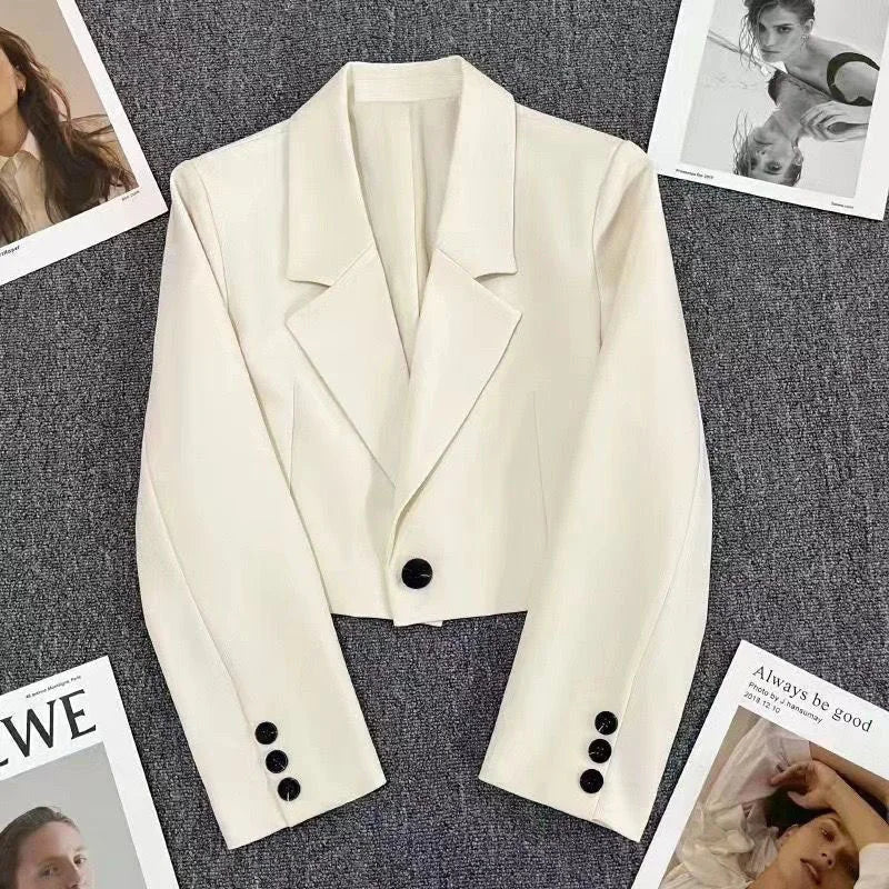 Short Fashion Women Blazers Casual Elegant Female Suits Jacket Tops Spring Autumn Solid Long Sleeve Office Lady Blazer Coat Tops