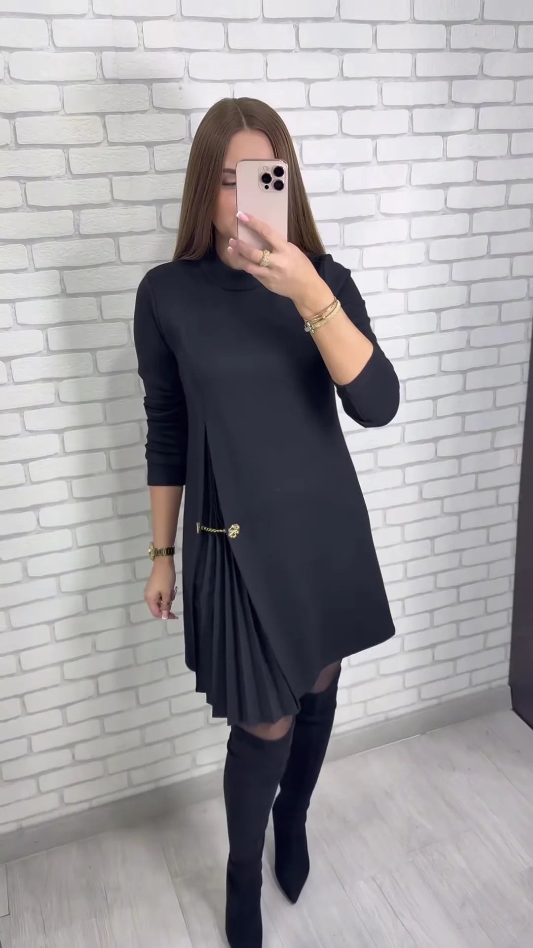 Fashion black casual dress new autumn o neck long sleeve office Holiday party solid dresses for women robe femme vestidos