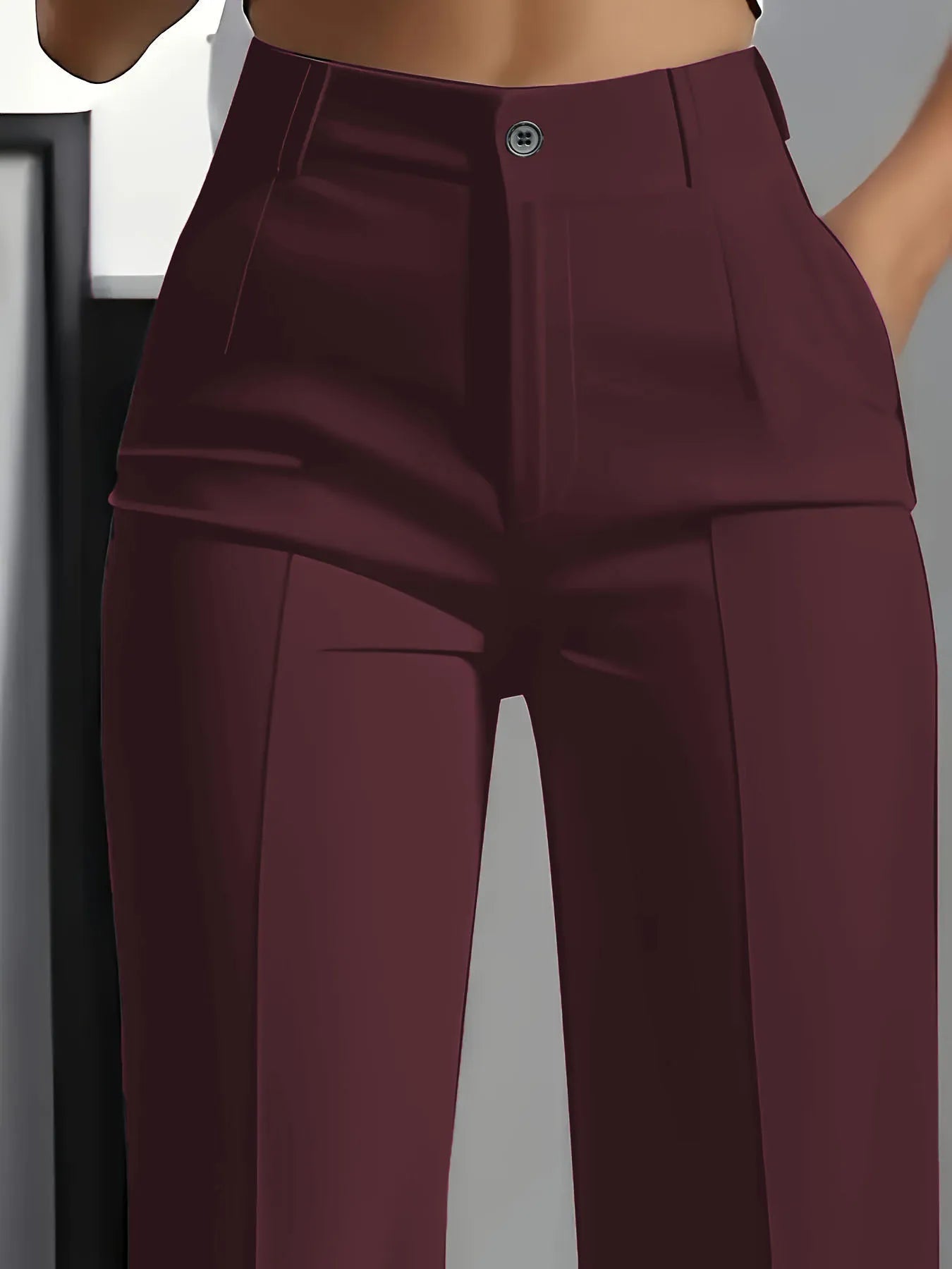 Women's High Waist Dress Pants - Flowy Straight Leg Trousers, Minimalist Office Tailored Pants