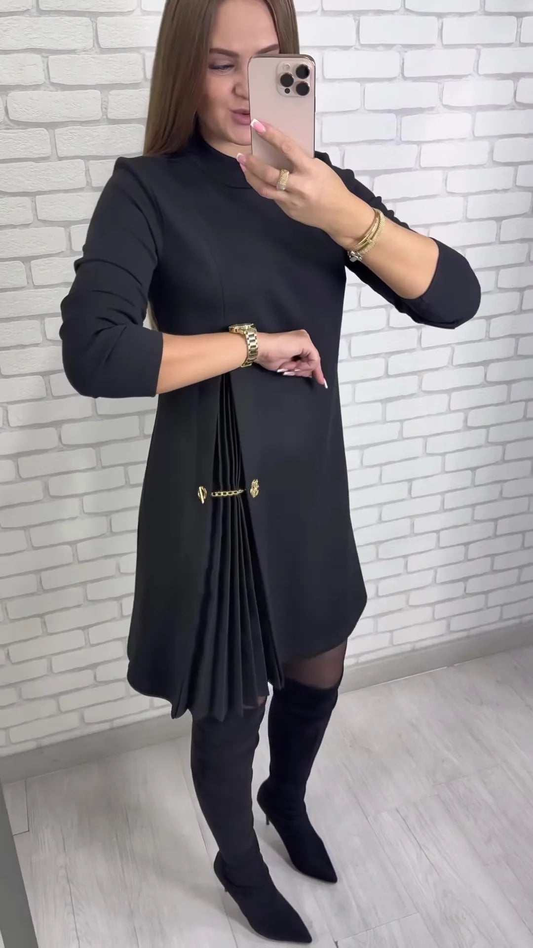 Fashion black casual dress new autumn o neck long sleeve office Holiday party solid dresses for women robe femme vestidos