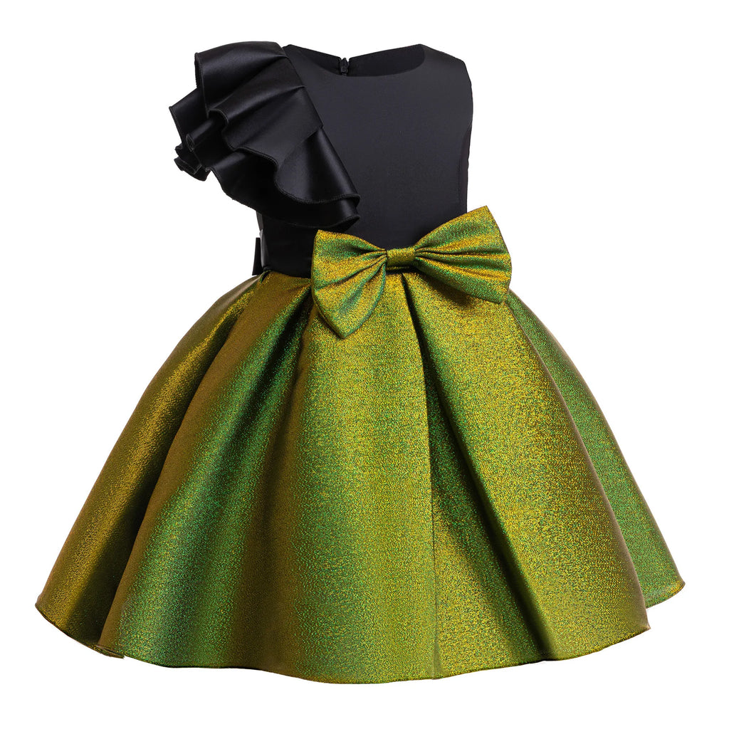 HETISO Girls Halloween Green Dress Shiny Ruffle Sleeve Kids Costume Children's Masquerade Elegant Party Dresses for Performance