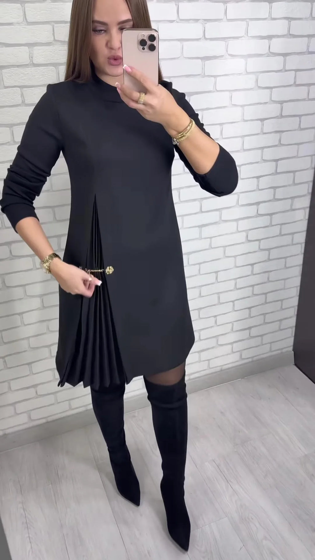 Fashion black casual dress new autumn o neck long sleeve office Holiday party solid dresses for women robe femme vestidos