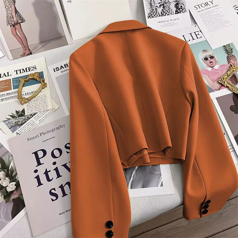 Short Fashion Women Blazers Casual Elegant Female Suits Jacket Tops Spring Autumn Solid Long Sleeve Office Lady Blazer Coat Tops