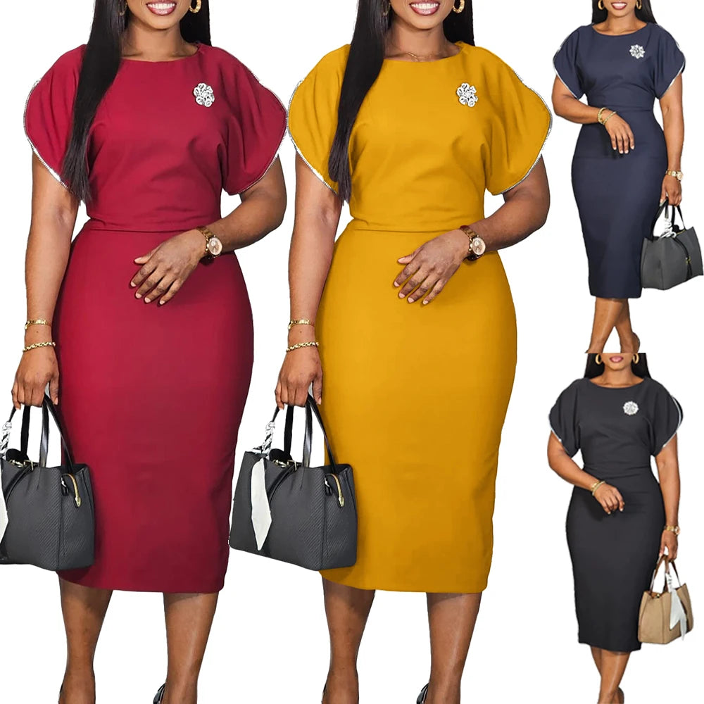 Women Dress 2025 for Church Elegant Ladies Summer Office Wear Casual Dress Bodycon Knee Length Solid Color Midi Pencil Dress