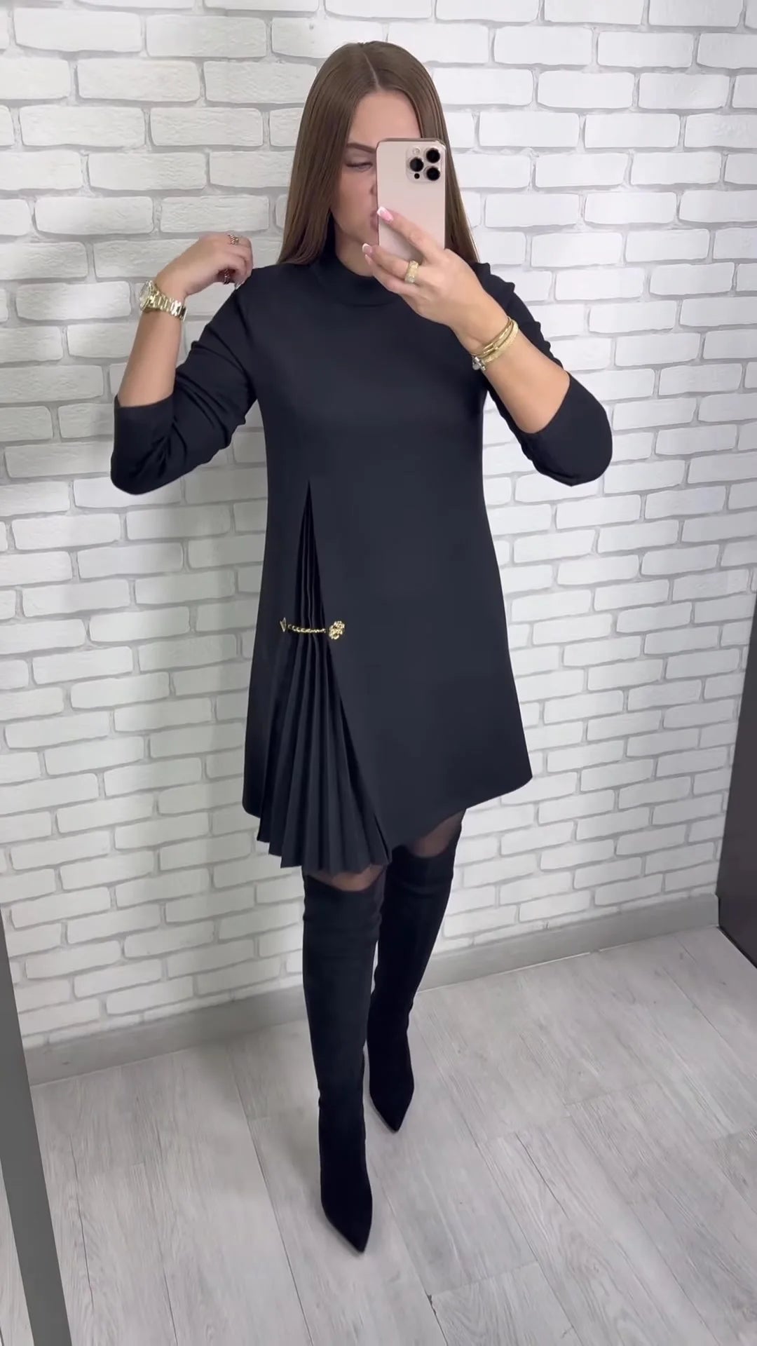 Fashion black casual dress new autumn o neck long sleeve office Holiday party solid dresses for women robe femme vestidos